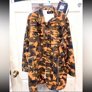 Women's Orange and Black long camo denim jacket